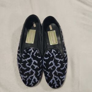 Vintage Snapdragon Black and Light Blue Slip-On Loafers